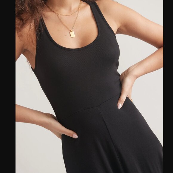 Marine Layer Lexi Rib Knit Fit and Flare Black Midi Dress Size XS Whimsigoth - Picture 15 of 16